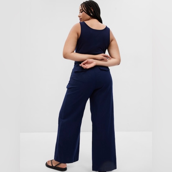 NWT! GAP Uniform Navy High Rise Linen-Cotton Pleated Wide Leg Pants - Multiple - Picture 5 of 7